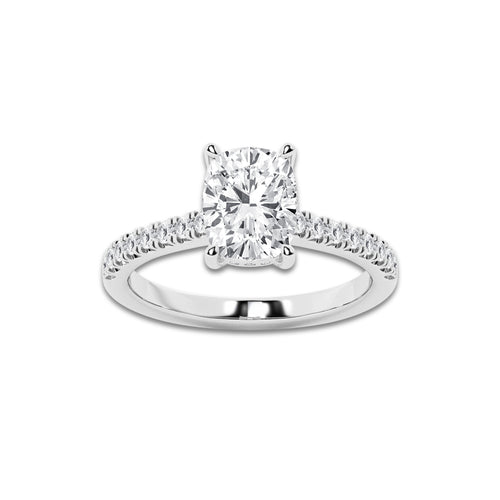 2.28 ctw Elongated Cushion Lab-Grown Diamond Hidden Halo Side Stone Engagement Ring in 18K White Gold for Women | Colorless E, VS1 Clarity, IGI Certified 2.00 ct Center Diamond