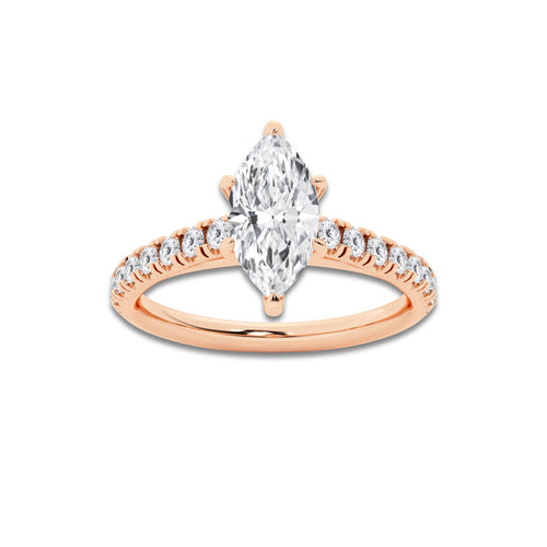 1.39 ctw Marquise Lab-Grown Diamond Pave Engagement Ring in 14K Rose Gold for Women | E Color, VS1 Clarity, IGI Certified 1.00 ct Center Diamond