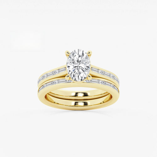 Synergy 2 1/4 ctw Oval Lab Grown Diamond Baguette and Princess Side Stone Bridal Set 14K Yellow Gold, E, VS1 | IGI Certified, 1 1/2 ct Center