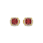 7.0X7.0 mm Cushion Cut Created Ruby and 1/3 ctw Round Lab Grown Diamond Shadow Halo Stud Earrings 14K Yellow Gold