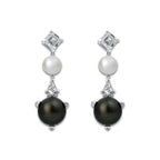 12 mm Tahitian & 8 mm Freshwater Pearl with 3 3/4 ctw Lab Grown Diamond Dangle Earrings 14K White Gold, Tahitian