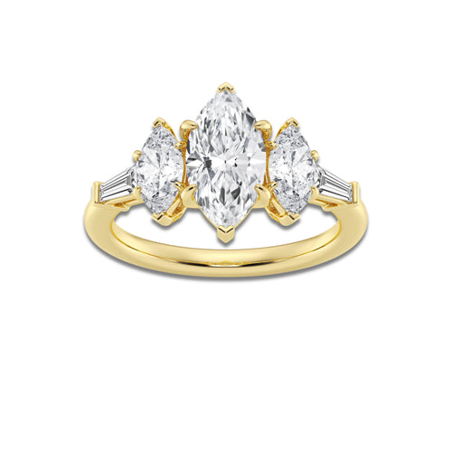Angeliki 2 3/4 ctw Marquise Lab Grown Diamond Three-Stone Engagement Ring 14K Yellow Gold, D, VVS | IGI Certified, 1 1/2 ct Center