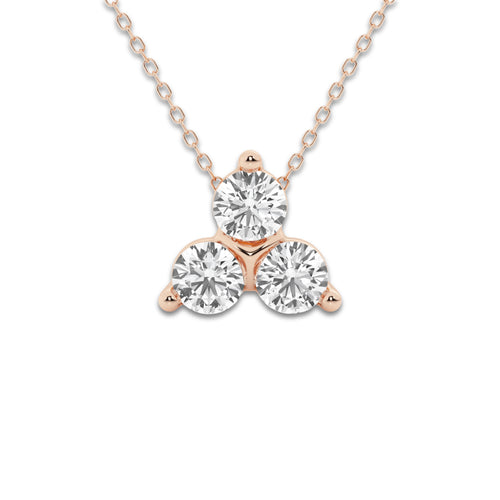 1 1/2 ctw Round Lab Grown Diamond Three-Stone Pendant with Adjustable Chain 14K Rose Gold, DE, VS1