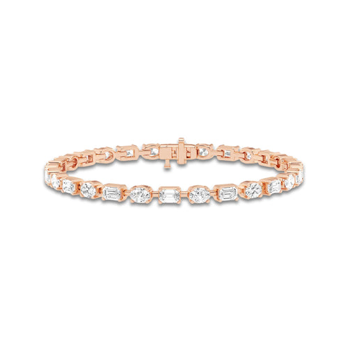 7 3/8 ctw Emerald and Oval Lab Grown Diamond Alternating Bracelet 7 Inches 18K Rose Gold, DE, VS1
