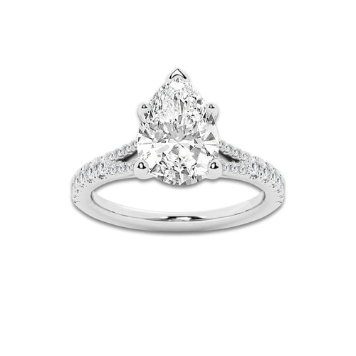 6.66 ctw Pear Lab-Grown Diamond Split Shank Side Stone Engagement Ring in Platinum for Women | Colorless D, VVS1 Clarity, IGI Certified 6.00 ct Center Diamond
