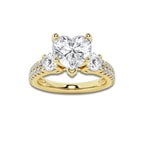 2.25 ctw Heart Lab-Grown Diamond Three Stone Double Row Engagement Ring in 14K Yellow Gold for Women | D Color, VVS1 Clarity, IGI Certified 1.50 ct Center Diamond