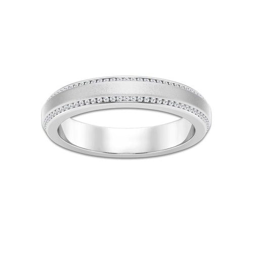 2/5 ctw Round Lab Grown Diamond 4mm Beveled Edge Sandblast Finish Eternity Band 14K White Gold, DE, VS1