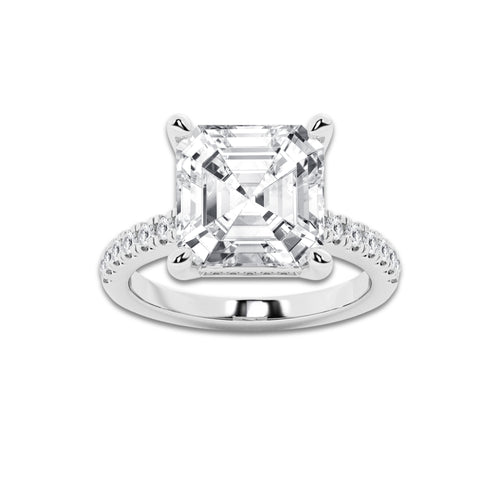 7.40 ctw Asscher Lab-Grown Diamond Hidden Halo Side Stone Engagement Ring in Platinum for Women | Colorless D, VVS1 Clarity, IGI Certified 7.00 ct Center Diamond