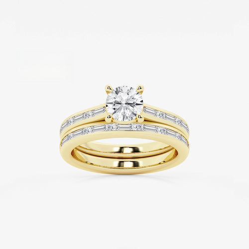 Synergy 1 3/4 ctw Round Lab Grown Diamond Baguette and Princess Side Stone Bridal Set 14K Yellow Gold, E, VS1 | IGI Certified, 1 ct Center