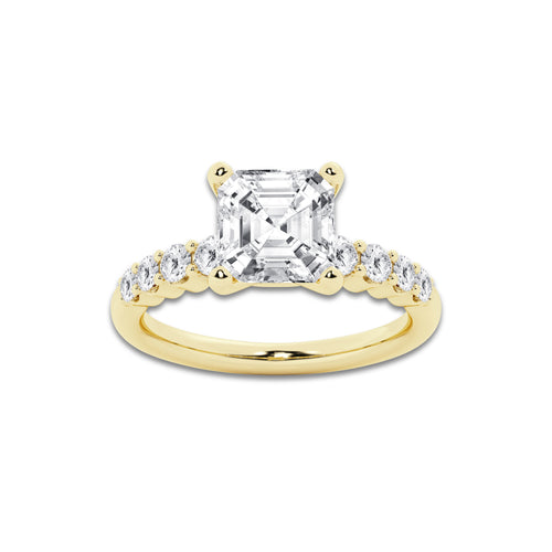 4.66 Ct Asscher Lab-Grown Diamond Half Eternity Engagement Ring in 14K Yellow Gold for Female, Colorless (D), VVS1 Clarity | IGI Certified, 4.00 Ct Center Diamond