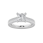 Kelly 3 ctw Princess Lab Grown Diamond Pave Profile Side Stone Engagement Ring 14K White Gold, E, VS1 | IGI Certified, 2 ct Center