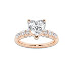 3.54 ctw Heart Lab-Grown Diamond Side Stone Engagement Ring in 14K Rose Gold for Women | Colorless E, VS1 Clarity, IGI Certified 3.00 Ct Center Diamond