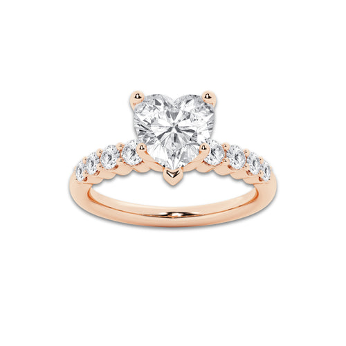 3.54 ctw Heart Lab-Grown Diamond Side Stone Engagement Ring in 14K Rose Gold for Women | Colorless E, VS1 Clarity, IGI Certified 3.00 Ct Center Diamond