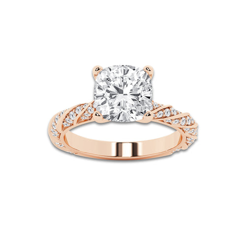 7.42 ctw Cushion Lab-Grown Diamond Twisted Band Engagement Ring in 14K Rose Gold for Women | Colorless D, VVS1 Clarity, IGI Certified 7.00 ct Center Diamond