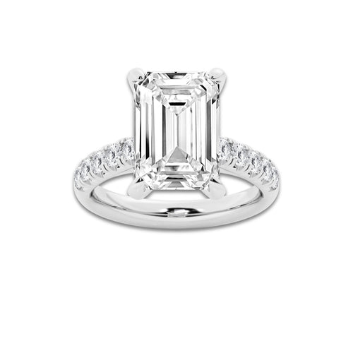 7.55 ctw Emerald Lab-Grown Diamond Pave Engagement Ring in 14K White Gold for Women | E Color, VS1 Clarity, IGI Certified 7.00 ct Center Diamond