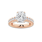 4.00 ctw Elongated Cushion Lab-Grown Diamond Split-Prong Set Side Stone Engagement Ring in 14K Rose Gold for Women | Colorless E, VS1 Clarity, IGI Certified 3.00 ct Center Diamond
