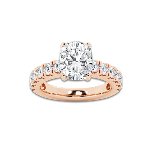 4.00 ctw Elongated Cushion Lab-Grown Diamond Split-Prong Set Side Stone Engagement Ring in 14K Rose Gold for Women | Colorless E, VS1 Clarity, IGI Certified 3.00 ct Center Diamond