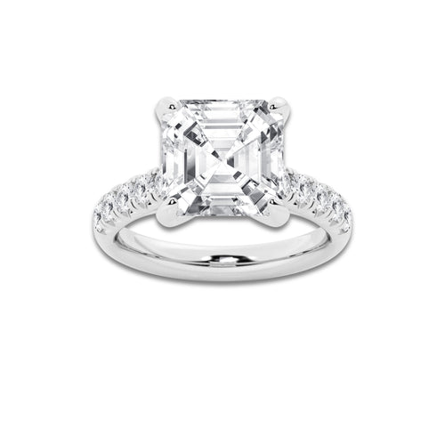 6.55 ctw Asscher Lab-Grown Diamond Pave Engagement Ring in 14K White Gold for Women | D Color, VVS1 Clarity, IGI Certified 6.00 ct Center Diamond