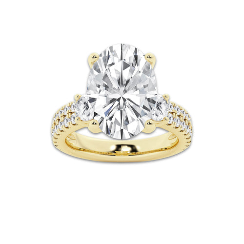 7.96 ctw Oval Lab-Grown Diamond Three Stone Double Row Engagement Ring in 14K Yellow Gold for Women | E Color, VS1 Clarity, IGI Certified 7.00 ct Center Diamond