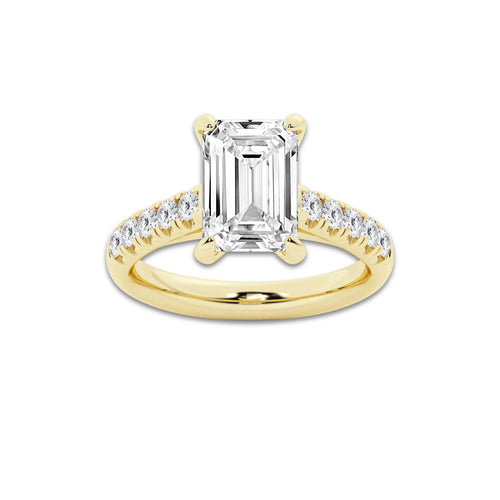 3.93 ctw Emerald Lab-Grown Diamond Pave Engagement Ring in 14K Yellow Gold for Women | E Color, VS1 Clarity, IGI Certified 3.50 ct Center Diamond