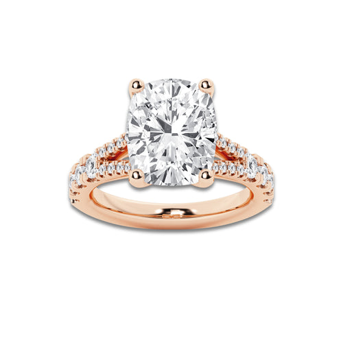 6.66 ctw Elongated Cushion Lab-Grown Diamond Split Shank Side Stone Engagement Ring in 14K Rose Gold for Women | Colorless D, VVS1 Clarity, IGI Certified 6.00 ct Center Diamond