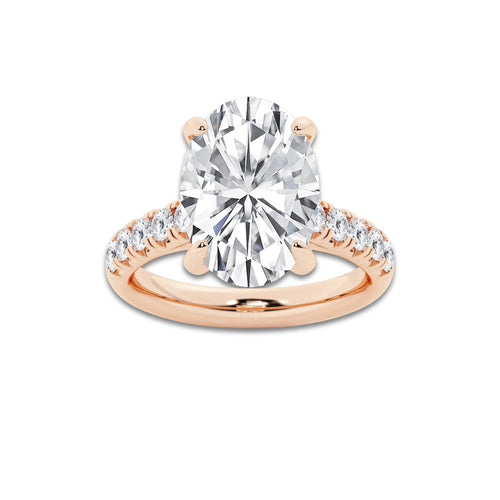 6.55 ctw Oval Lab-Grown Diamond Pave Engagement Ring in 14K Rose Gold for Women | D Color, VVS1 Clarity, IGI Certified 6.00 ct Center Diamond