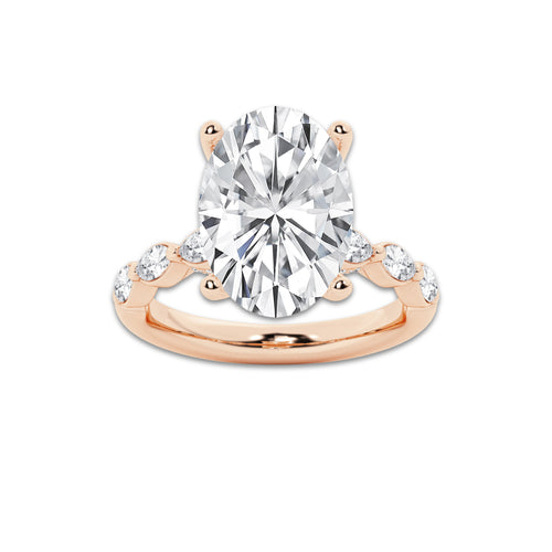 7.48 ctw Oval Lab-Grown Diamond Marquise Side Stone Engagement Ring in 14K Rose Gold for Women | Colorless E, VS1 Clarity, IGI Certified 7.00 ct Center Diamond