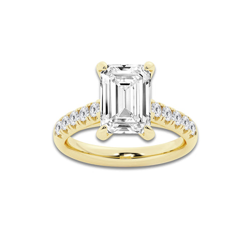4.43 ctw Emerald Lab-Grown Diamond Pave Engagement Ring in 14K Yellow Gold for Women | E Color, VS1 Clarity, IGI Certified 4.00 ct Center Diamond