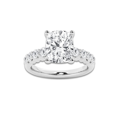 4.66 ctw Elongated Cushion Lab-Grown Diamond Side Stone Engagement Ring in Platinum for Women | Colorless D, VVS1 Clarity, IGI Certified 4.00 Ct Center Diamond