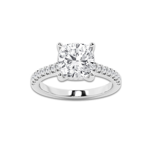 3.28 ctw Cushion Lab-Grown Diamond Hidden Halo Side Stone Engagement Ring in 18K White Gold for Women | Colorless D, VVS1 Clarity, IGI Certified 3.00 ct Center Diamond