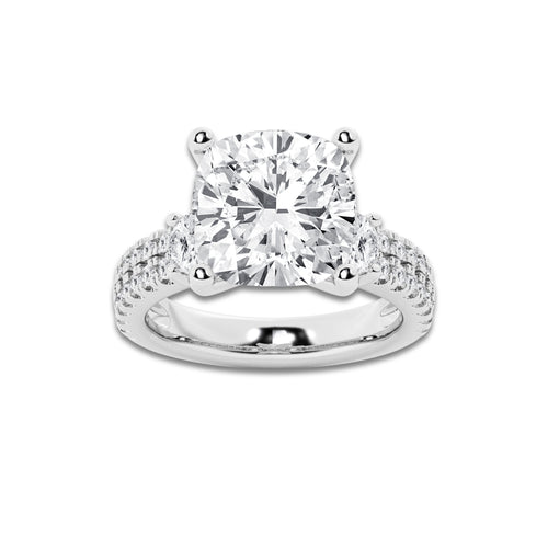 7.96 ctw Cushion Lab-Grown Diamond Three Stone Double Row Engagement Ring in Platinum for Women | D Color, VVS1 Clarity, IGI Certified 7.00 ct Center Diamond