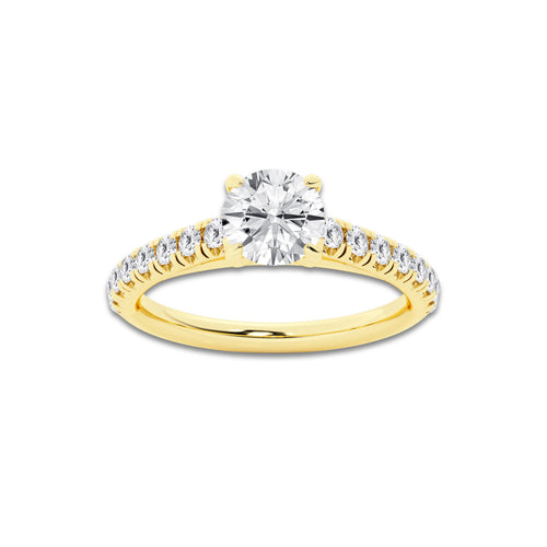1.14 ctw Round Lab-Grown Diamond Pave Engagement Ring in 14K Yellow Gold for Women | E Color, VS1 Clarity, IGI Certified 0.75 ct Center Diamond