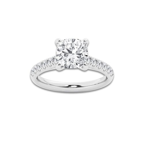 2.90 ctw Cushion Lab-Grown Diamond Pave Engagement Ring in 14K White Gold for Women | E Color, VS1 Clarity, IGI Certified 2.50 ct Center Diamond