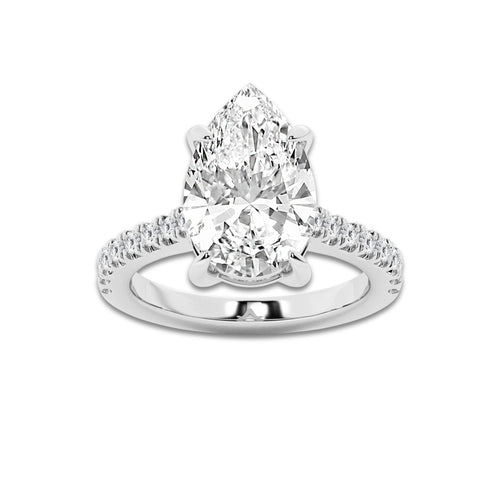 4.35 ctw Pear Lab-Grown Diamond Hidden Halo Side Stone Engagement Ring in 18K White Gold for Women | Colorless D, VVS1 Clarity, IGI Certified 4.00 ct Center Diamond