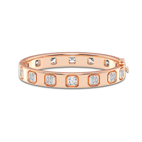 10 3/4 ctw Asscher Lab Grown Diamond Bangle Bracelet - 6 Inches 14K Rose Gold, DE, VS1
