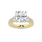 4.96 ctw Round Lab-Grown Diamond Three Stone Double Row Engagement Ring in 14K Yellow Gold for Women | D Color, VVS1 Clarity, IGI Certified 4.00 ct Center Diamond