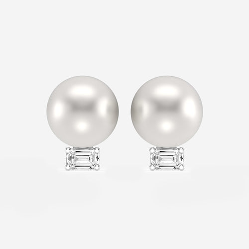 9.5 - 10.0 mm Cultured Freshwater Pearl and 1/2 ctw Lab Grown Diamond Stud Earrings 14K White Gold