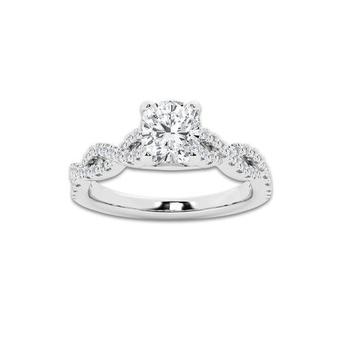 1.00 ctw Cushion Lab-Grown Diamond Twisted Shank Engagement Ring in Platinum for Women | E Color, VS1 Clarity, Not Certified 0.75 ct Center Diamond