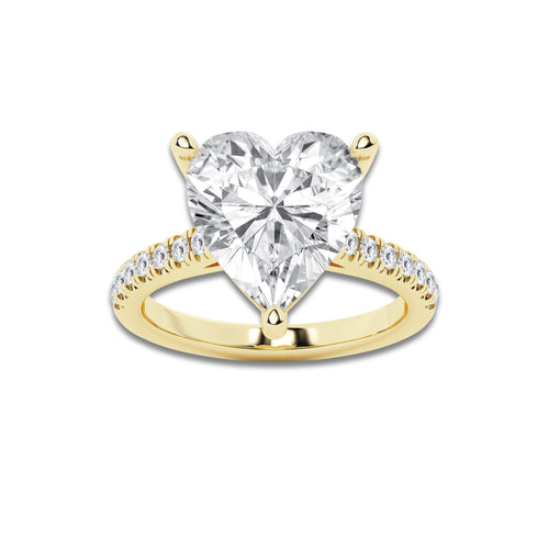 6.44 ctw Heart Lab-Grown Diamond Hidden Halo Side Stone Engagement Ring in 18K Yellow Gold for Women | Colorless E, VS1 Clarity, IGI Certified 6.00 ct Center Diamond