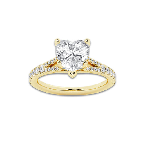 2.83 ctw Heart Lab-Grown Diamond Split Shank Side Stone Engagement Ring in 14K Yellow Gold for Women | Colorless E, VS1 Clarity, IGI Certified 2.50 ct Center Diamond
