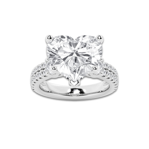 8.96 ctw Heart Lab-Grown Diamond Three Stone Double Row Engagement Ring in Platinum for Women | D Color, VVS1 Clarity, IGI Certified 8.00 ct Center Diamond