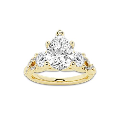 1.98 ctw Pear Lab-Grown Diamond Side Stone Engagement Ring in 14K Yellow Gold for Women | Colorless D, VVS1 Clarity, IGI Certified 1.50 ct Center Diamond