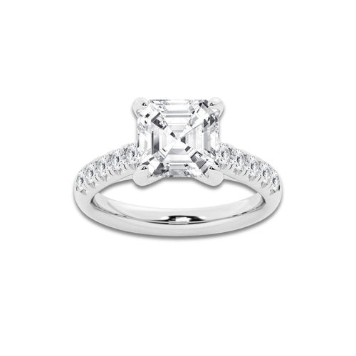 3.93 ctw Asscher Lab-Grown Diamond Pave Engagement Ring in 14K White Gold for Women | D Color, VVS1 Clarity, IGI Certified 3.50 ct Center Diamond