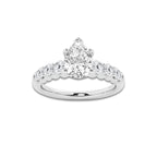 1.29 Ct Pear Lab-Grown Diamond Half Eternity Engagement Ring in Platinum for Female, Colorless (E), VS1 Clarity | IGI Certified, 0.75 Ct Center Diamond