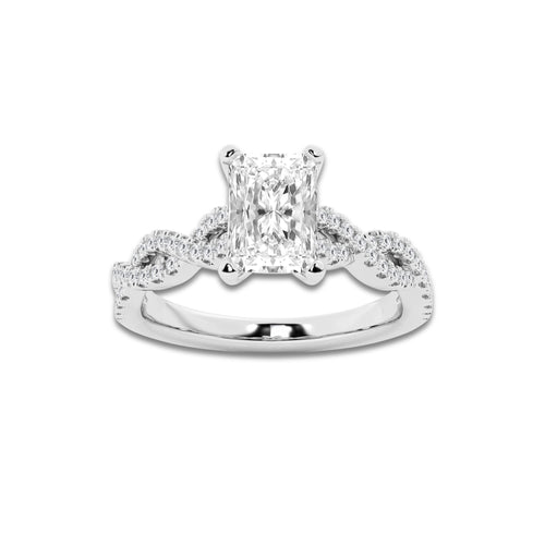 1.00 ctw Radiant Lab-Grown Diamond Twisted Shank Engagement Ring in Platinum for Women | E Color, VS1 Clarity, Not Certified 0.75 ct Center Diamond