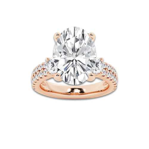 7.96 ctw Oval Lab-Grown Diamond Three Stone Double Row Engagement Ring in 14K Rose Gold for Women | D Color, VVS1 Clarity, IGI Certified 7.00 ct Center Diamond