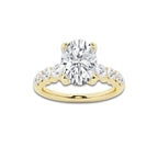 2 1/2 ctw Oval Lab Grown Diamond Graduated Engagement Ring 14K Yellow Gold, E, VS1 | 2 ct Center