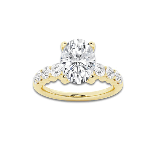 2 1/2 ctw Oval Lab Grown Diamond Graduated Engagement Ring 14K Yellow Gold, E, VS1 | 2 ct Center