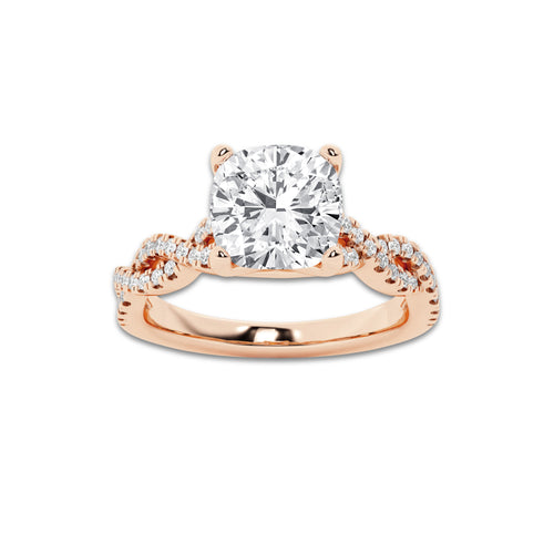 4.29 ctw Cushion Lab-Grown Diamond Twisted Shank Engagement Ring in 14K Rose Gold for Women | D Color, VVS1 Clarity, IGI Certified 4.00 ct Center Diamond