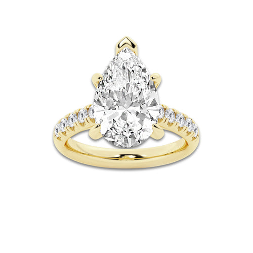 5.43 ctw Pear Lab-Grown Diamond Pave Engagement Ring in 14K Yellow Gold for Women | D Color, VVS1 Clarity, IGI Certified 5.00 ct Center Diamond